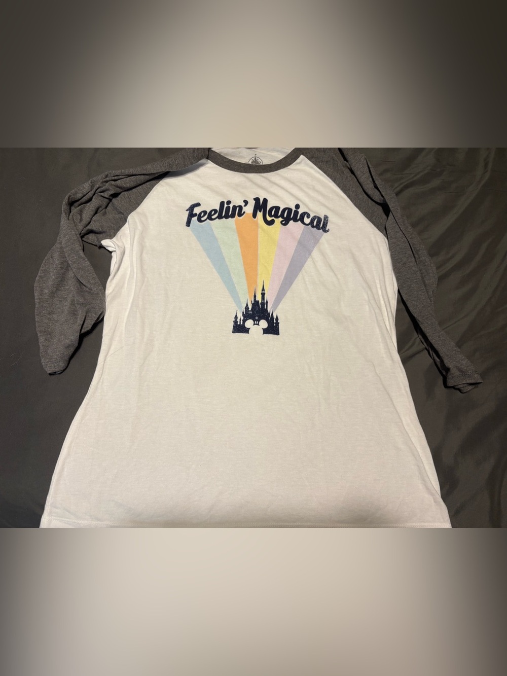 Disney White Tee with Charcoal Gray Raglan Trim